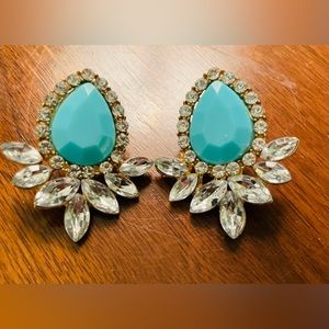 Gorgeous NWOT turquoise gold and big faux diamond glam earrings